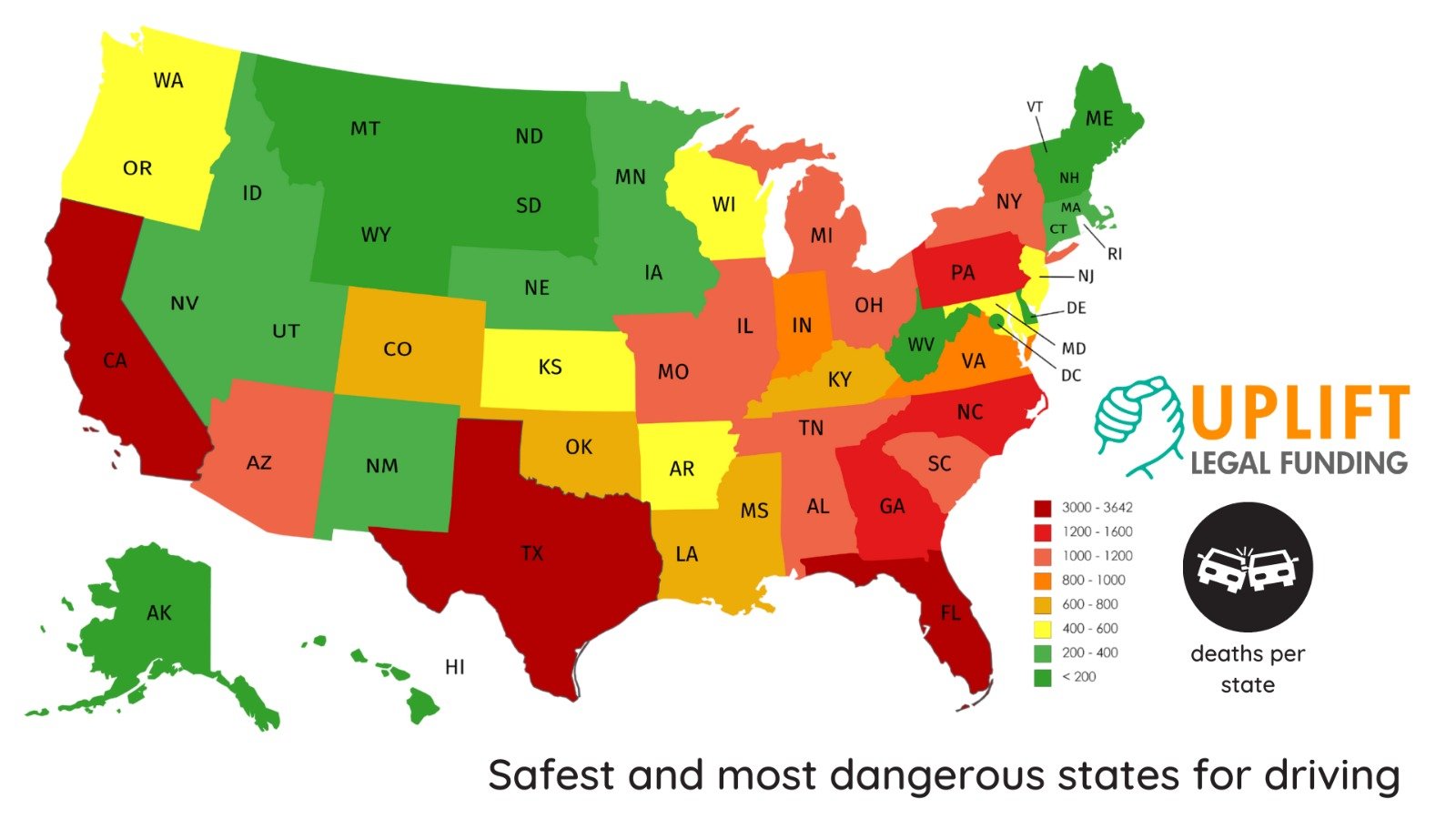 Most dangerous US states by total accidents